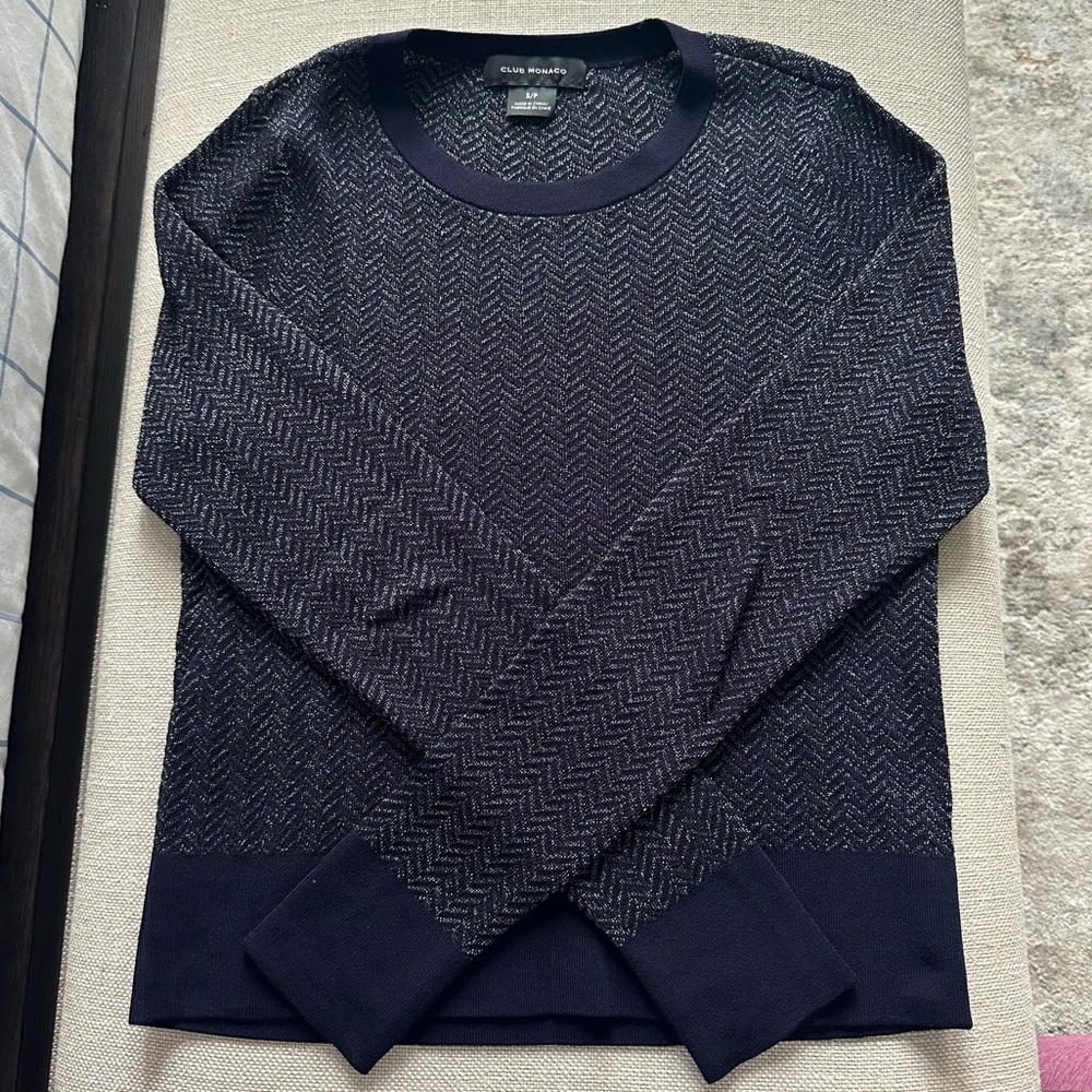 Club Monaco Navy blue metallic sweater. Size Small. Excellent conditions
